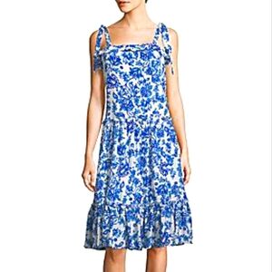 Prose & Poetry Rochelle Shoulder-tie Printed Dress in Cobalt